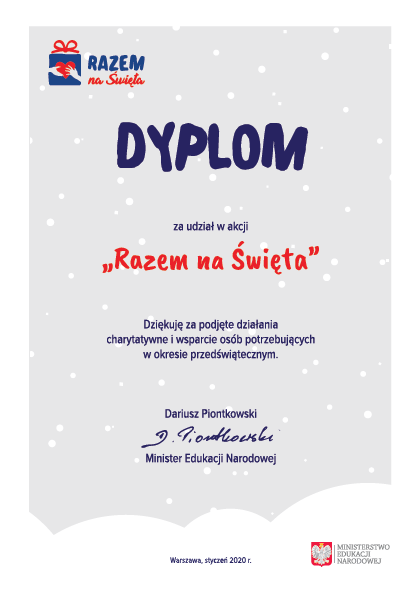 Dyplom za udział w akcji „Razem na święta”