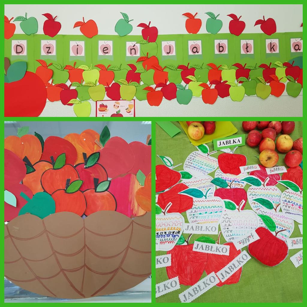Jabłkowy dzien. Lubię jabłka, bo są smaczne i zdrowe! Najmłodsi uczniowie uczestniczyli w „jabłkowych lekcjach”.