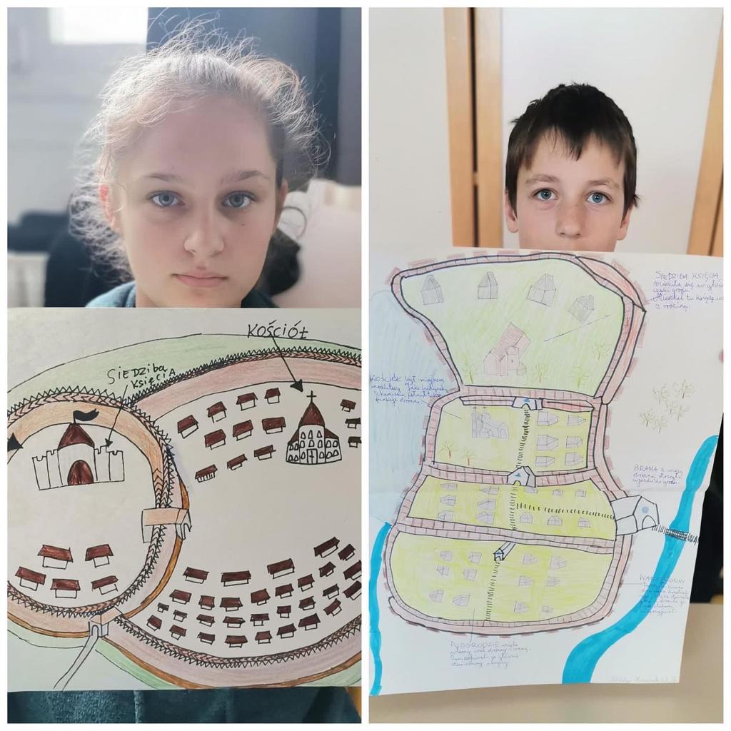 Uczniowie klasy 5 przygotowali makiety średniowiecznego grodu. W ten sposób poznali charakterystyczne elementy  budowli średniowiecznych.