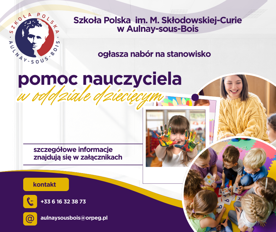 oferta pracy – pomoc nauczyciela w oddziale dziecięcym
